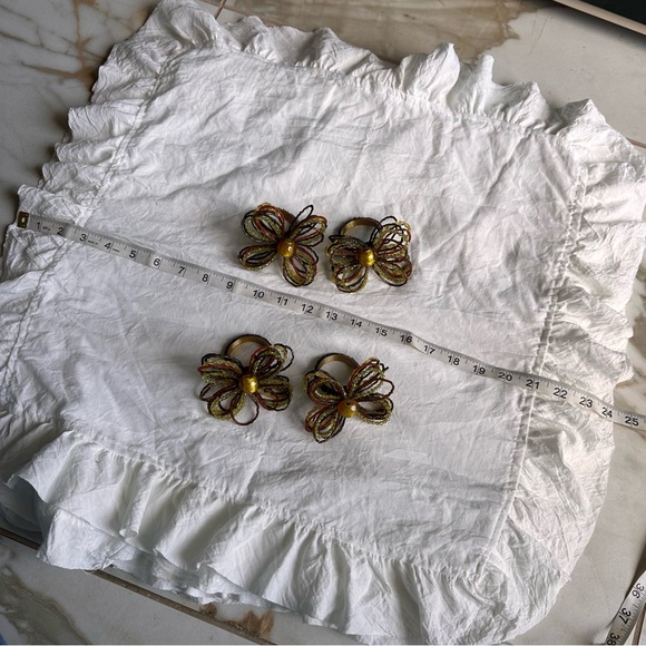 Set of 4 Vintage Beaded Butterfly Napkin Rings White Ruffled Napkins Table Decor - Picture 9 of 14